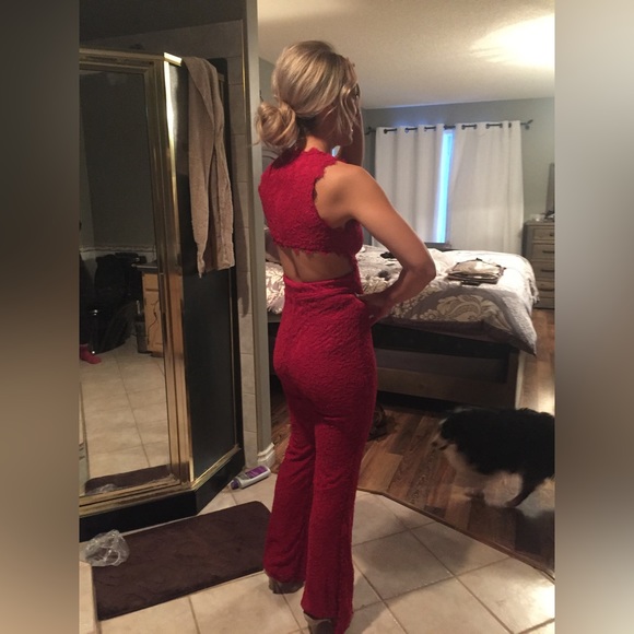 Venus Red Lace Jumpsuit - Picture 2 of 2